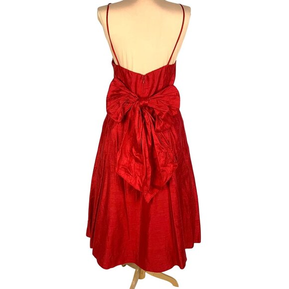 Watters & Watters Red Silk Midi Bridesmaid Dress 10 Strapless/Convertible Pleat - Picture 4 of 16